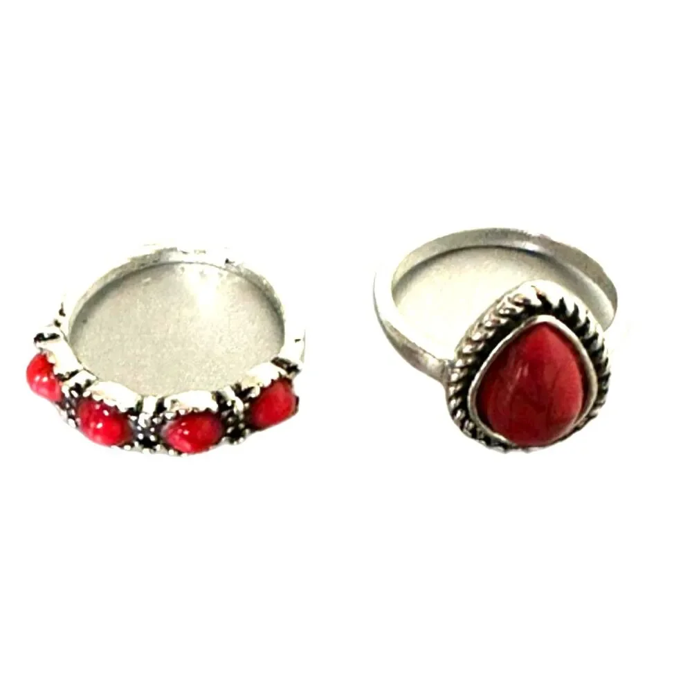 Beautiful (Silver Color ) Faux Agate 2 Fashion Ring Size: 5 & 5.5